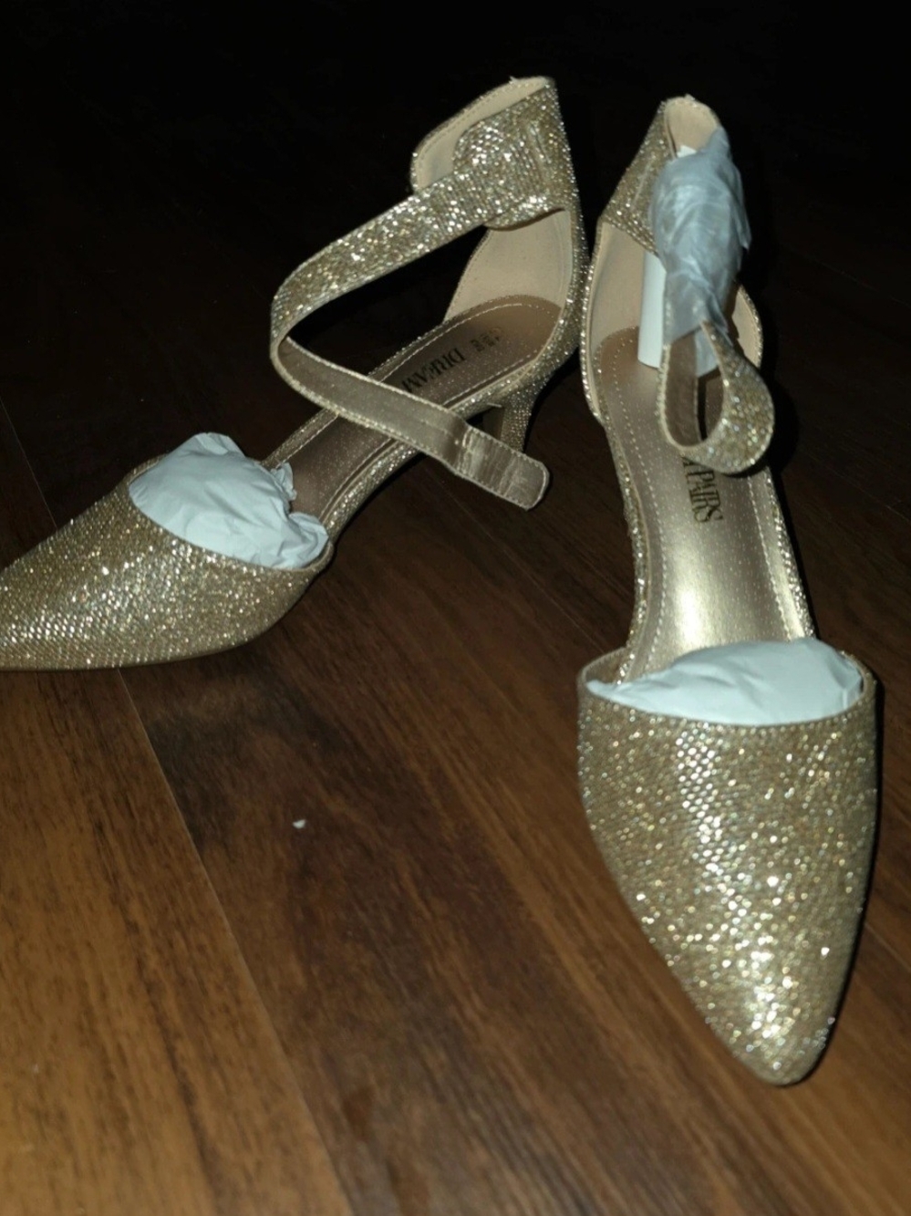 Dream Pairs Gold Glitter Pointed-Toe Ankle Strap Heels